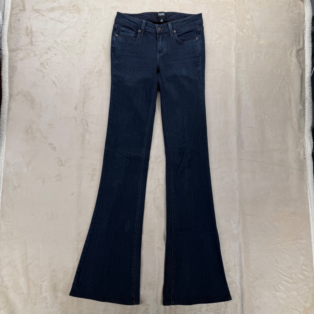 PAIGE LOU LOU Flare Jeans Womens 25 Dark Indigo Blue Excellent Mid Rise Wide Leg